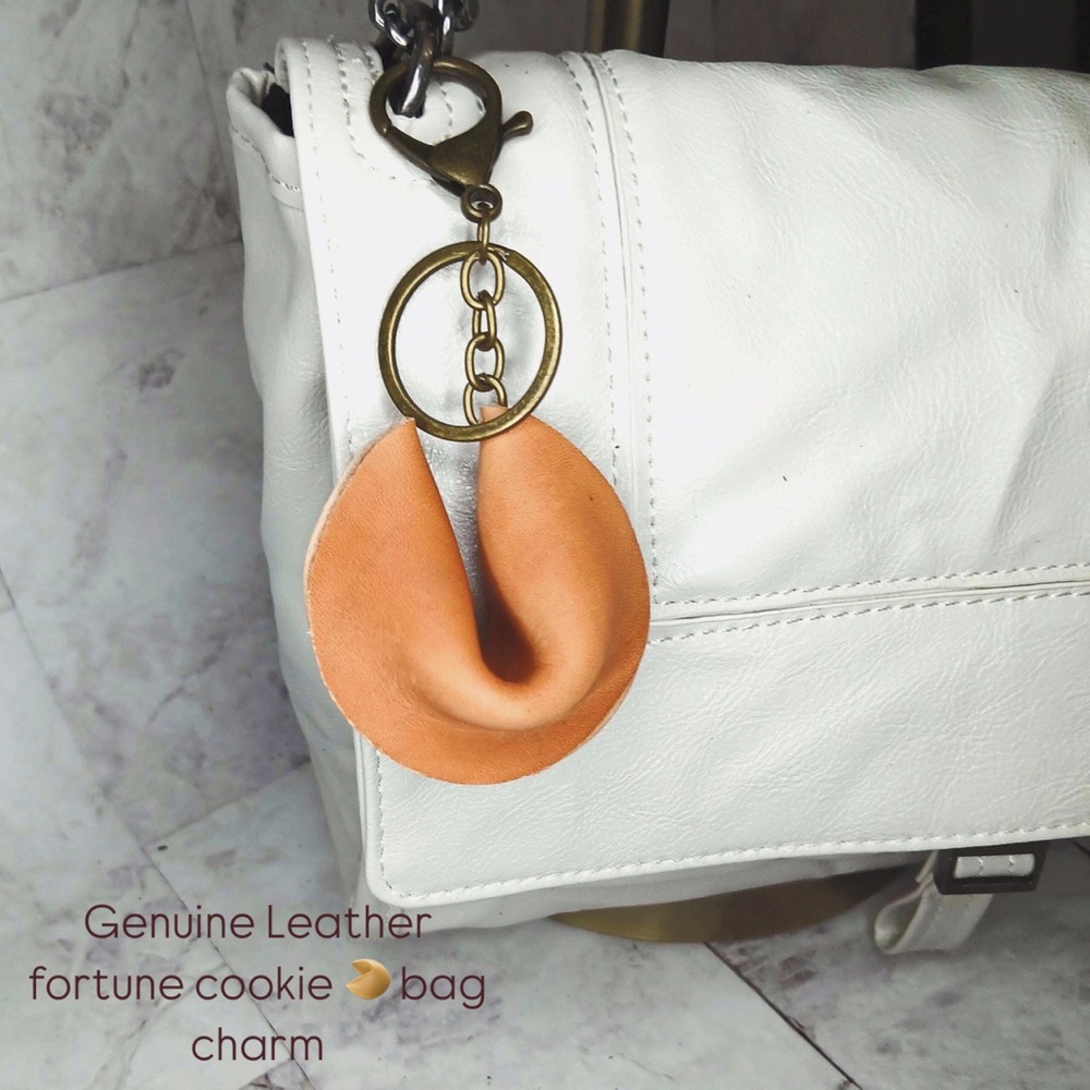Genuine leather fortune cookie handbag charm